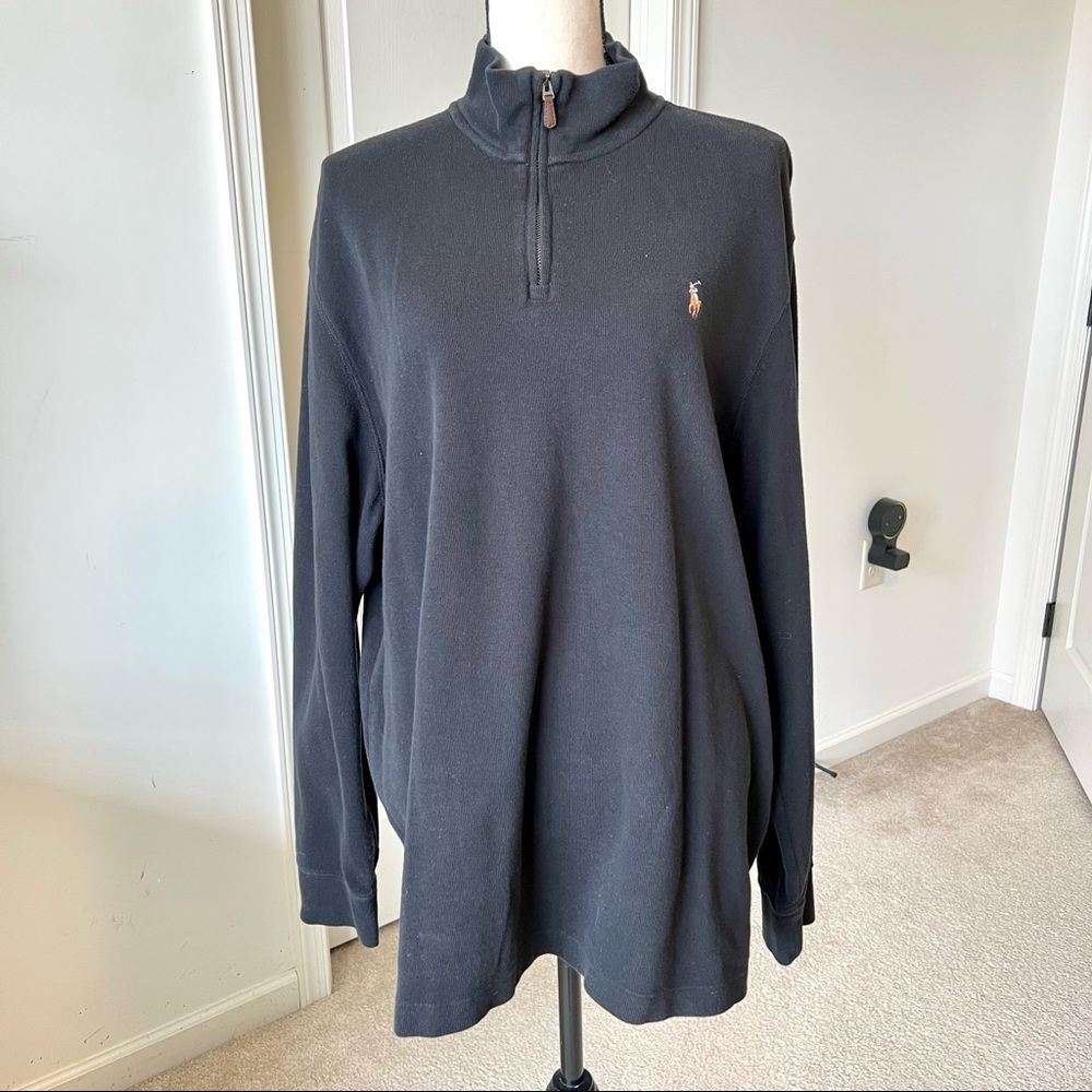 Men’s Black POLO RALPH LAUREN “Estate Rib” 1/4 Zip Sweater—SZ. M/L